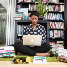 Decorative photo of person working on laptop