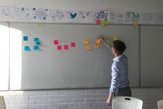 Decorative photo of person at whiteboard