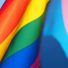 Decorative photo of rainbow flag and trans pride flag