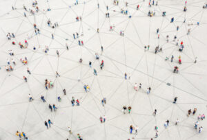 Decorative photo of many people connected by lines