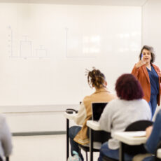 Decorative photo of person giving a lecture