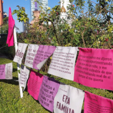 Protest slogans hung up on a line