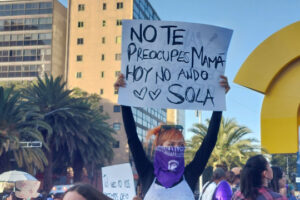 Person demonstrating with self-made poster