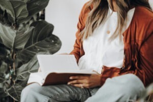 decorative photo of person perusing notebook